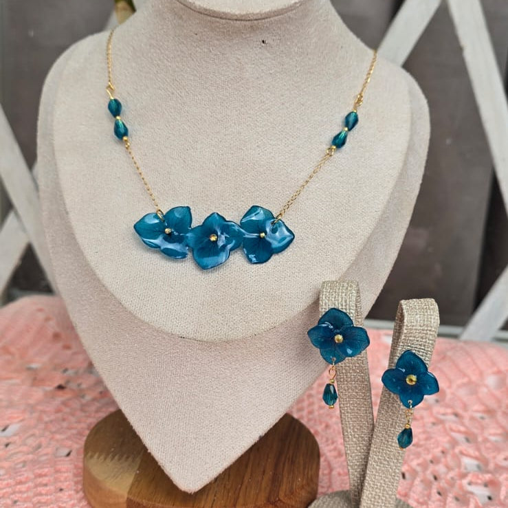 Conjunto Hortensias con piedras de murano