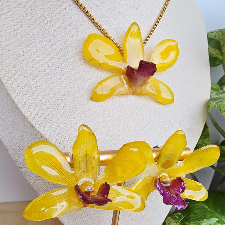 Conjunto Dendrobium Amarillo con cadena sencilla