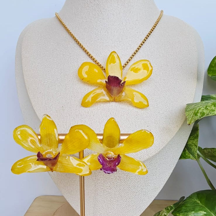 Conjunto Dendrobium Amarillo con cadena sencilla