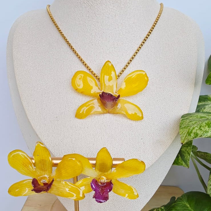 Conjunto Dendrobium Amarillo con cadena sencilla